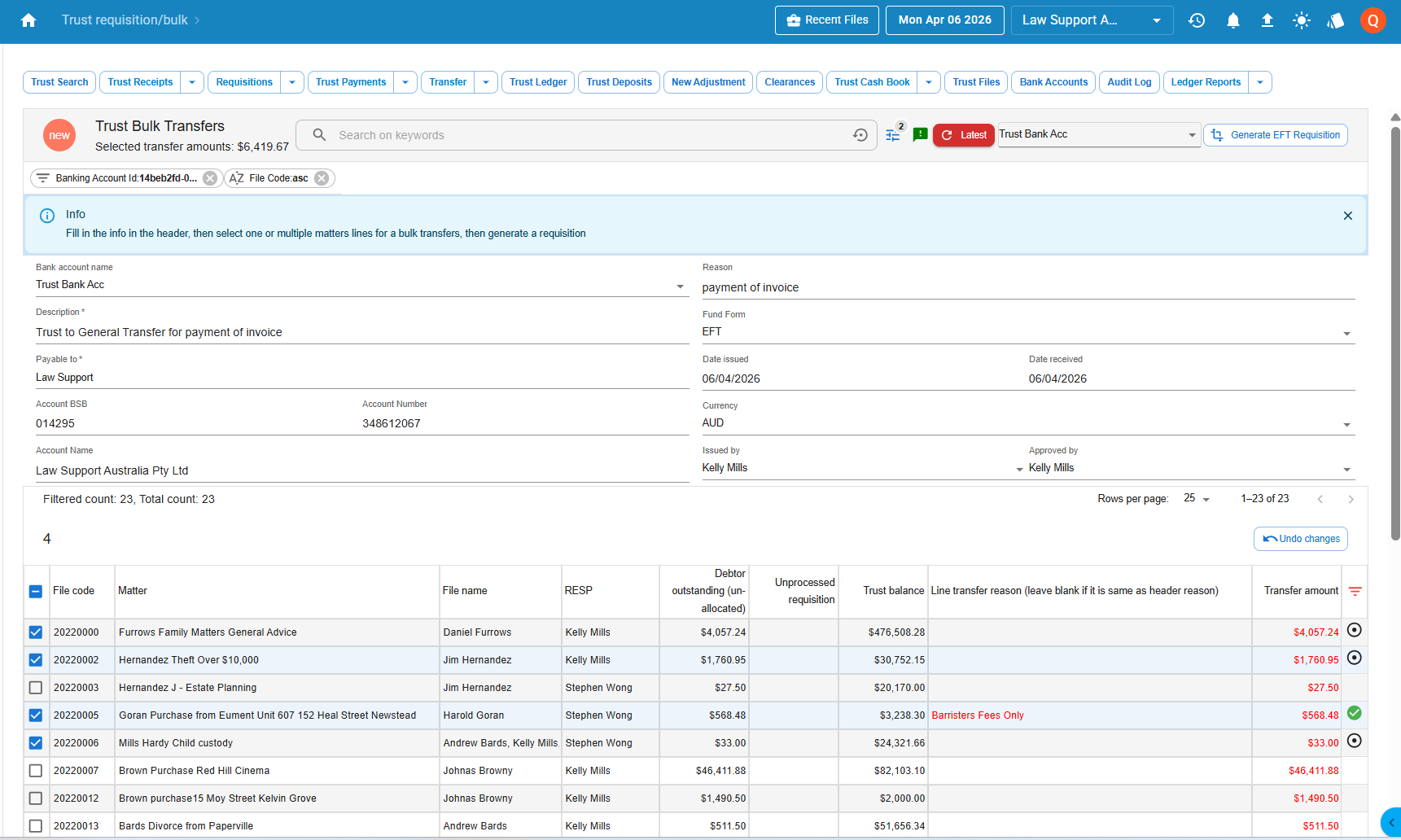 Law App - Bulk Trust Transfer